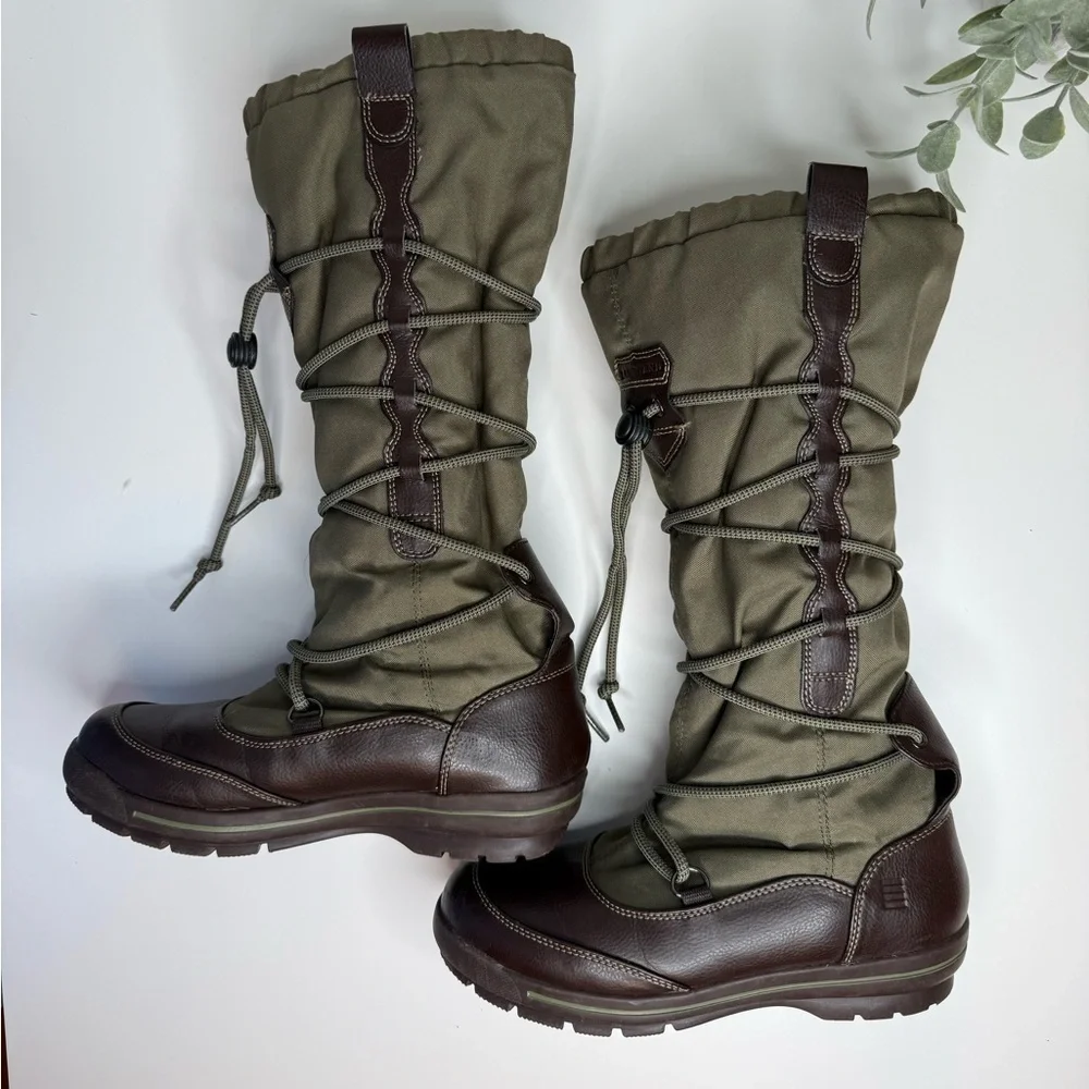 Lands End Women's Green Quilted Tall Outdoor Winter Fleece Lined Boots Size 6